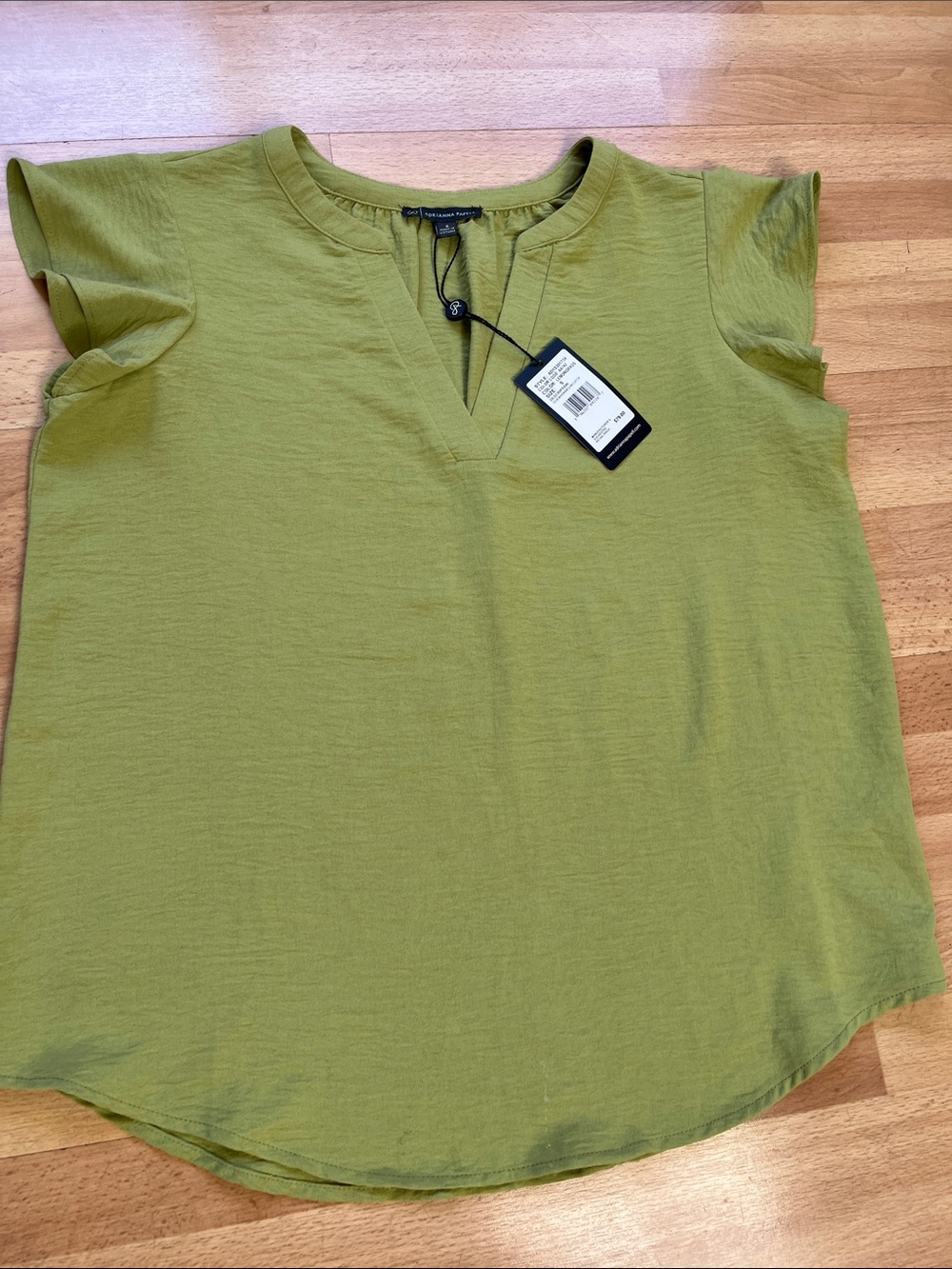 Adrianna Papell Olive Green Split V-Neck Short Sleeve Blouse